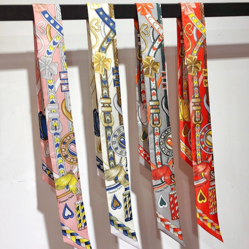 Colorful Belt & Buckle Ribbon Scarf - 5 x 120 cm