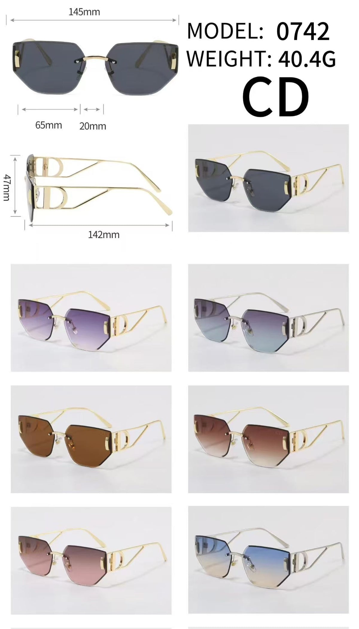 Rectangular Metal Sunglasses with Twin Bridge Bars