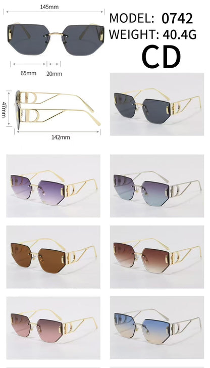 Rectangular Metal Sunglasses with Twin Bridge Bars