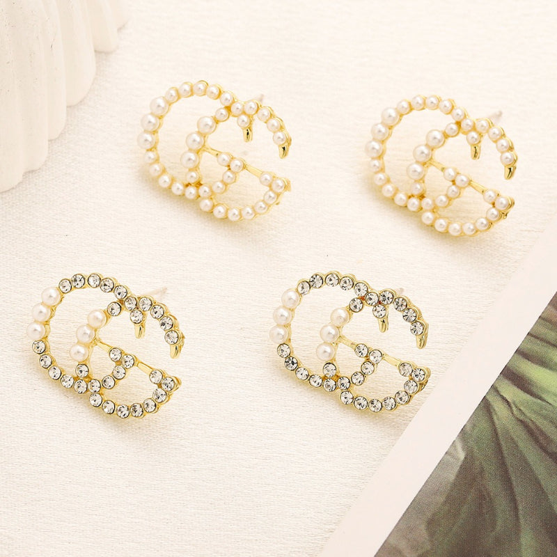 304 Stainless Steel Beaded Interlocking-G Stud Earrings