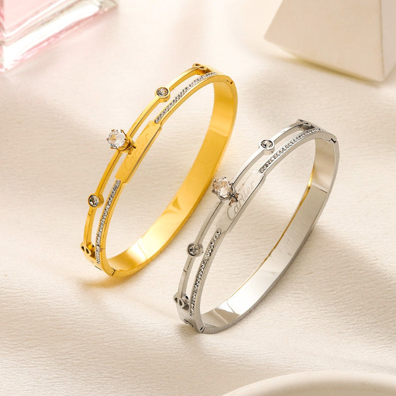 304 Stainless Steel Cross-Motif Double-Band Bangle Bracelet