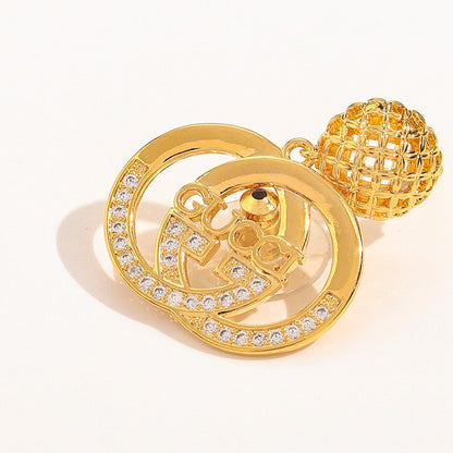 304 Stainless Steel Textured Round Interlocking-G Drop Earrings