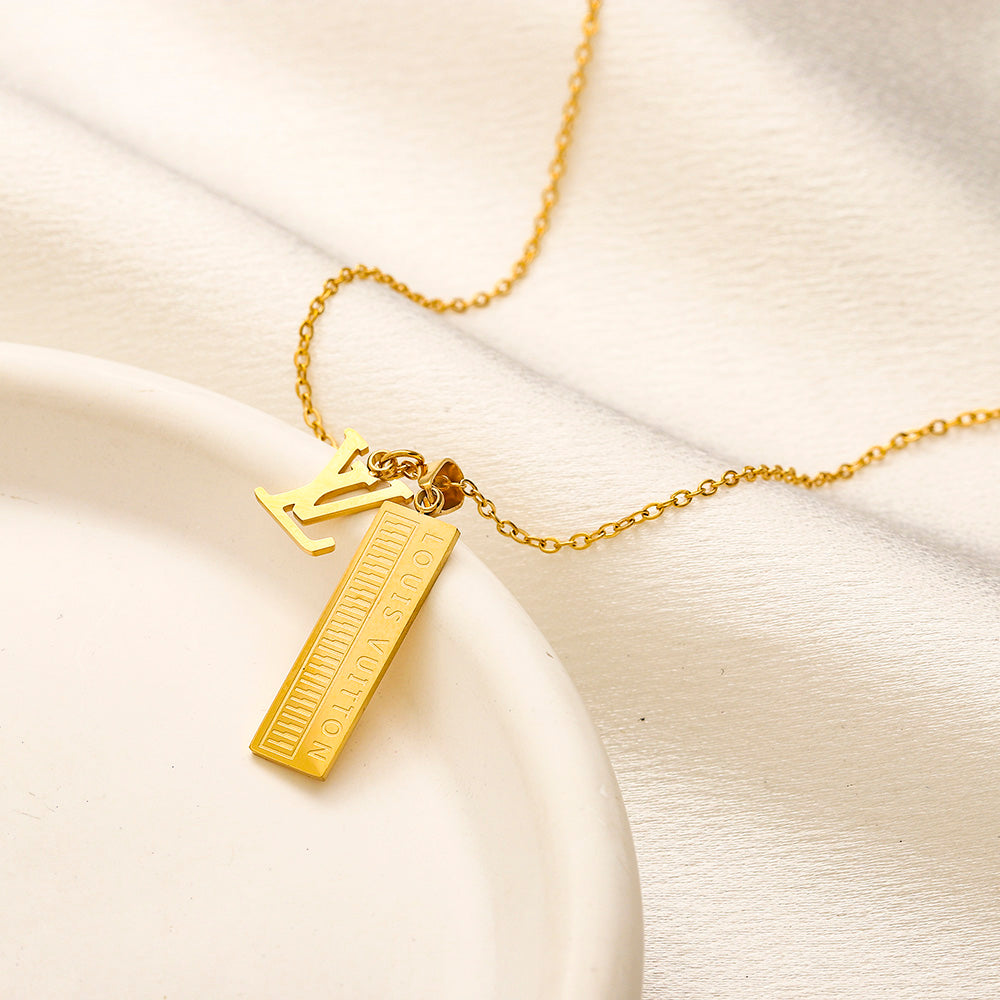 304 Stainless Steel Long Rectangular Tag Monogram Necklace