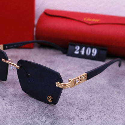 Slim Rimless Sunglasses with Ornate Temple Detail
