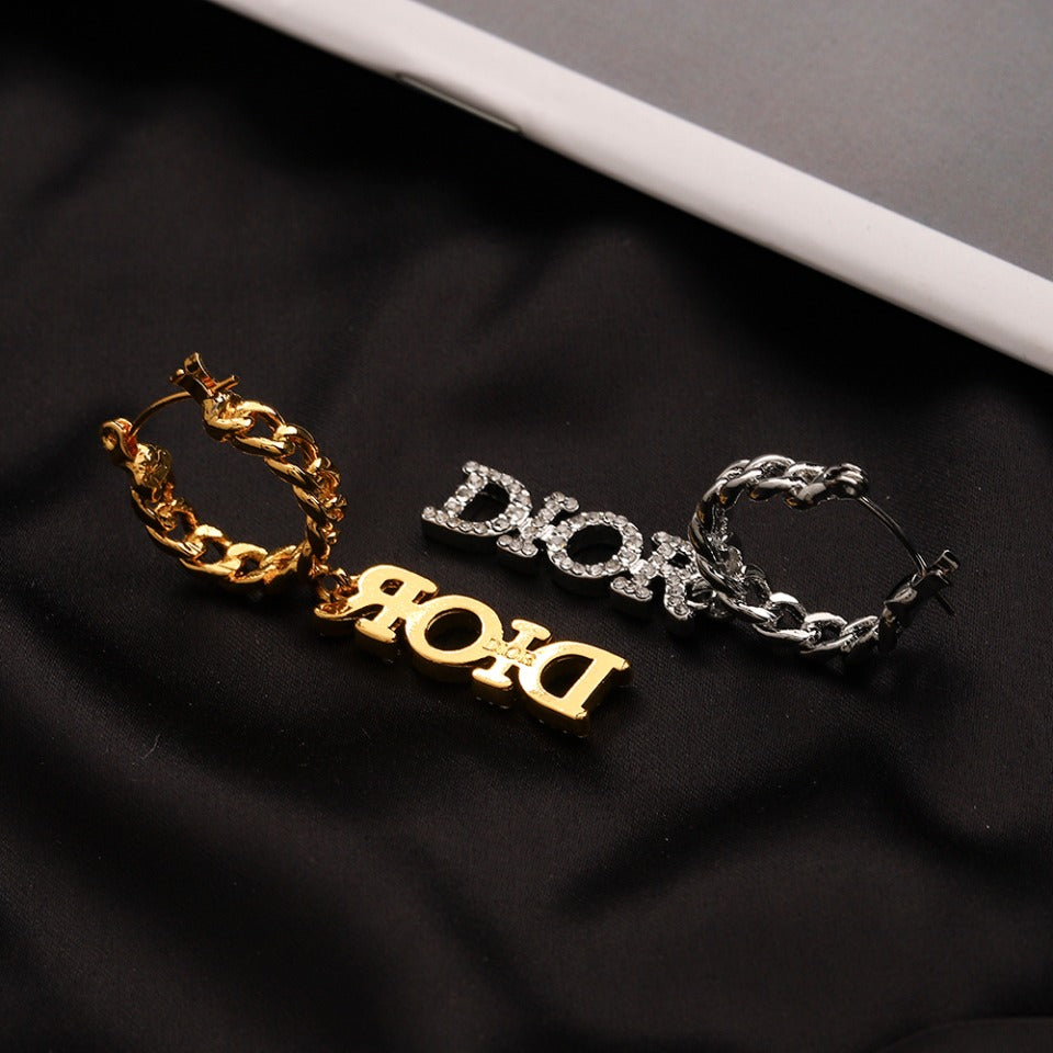304 Stainless Steel Letter Charm Chain Hoop Earrings