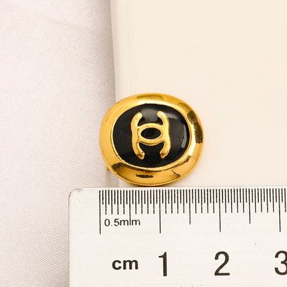 Alloy Black Oval Interlocking-C Stud Earrings