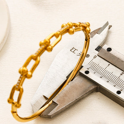 304 Stainless Steel Mixed Chain-Link Half-Bangle Bracelet