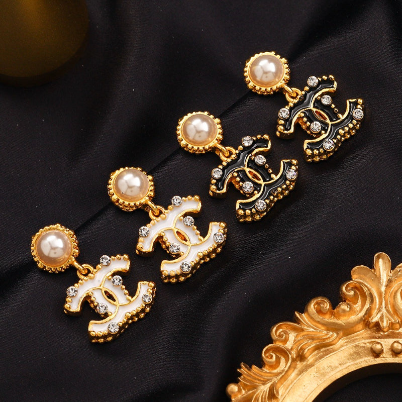 304 Stainless Steel Pearl-Effect Interlocking-C Drop Earrings