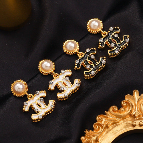 304 Stainless Steel Pearl-Effect Interlocking-C Drop Earrings