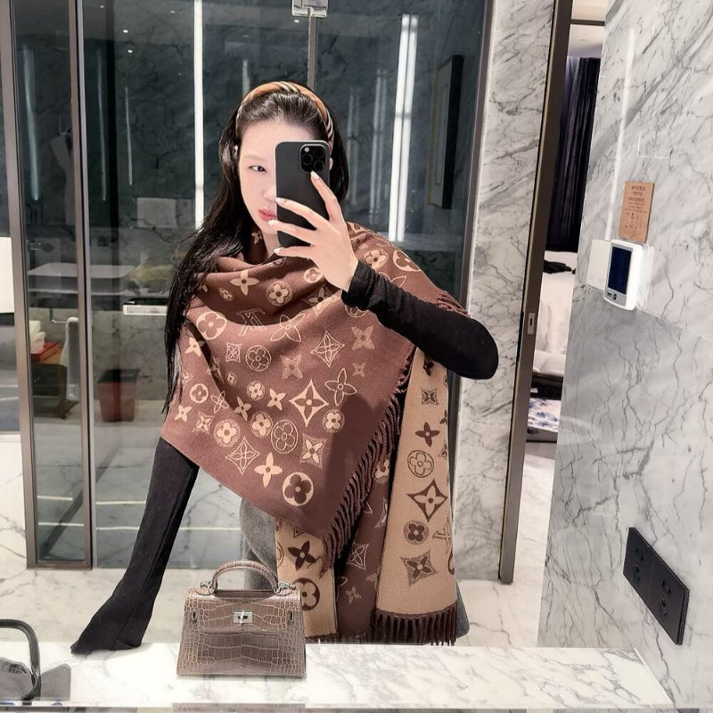 Allover Floral Monogram Wrap Scarf