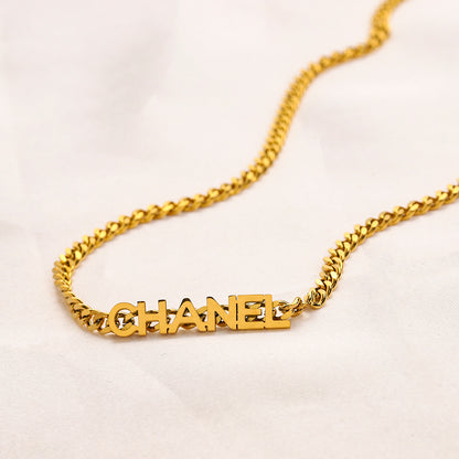 304 Stainless Steel Letter-Bar Curb Chain Necklace