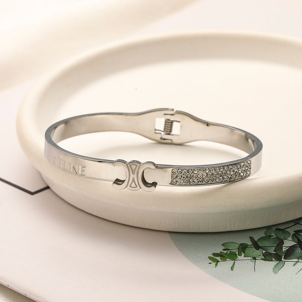 304 Stainless Steel Pave Accent Emblem Bangle