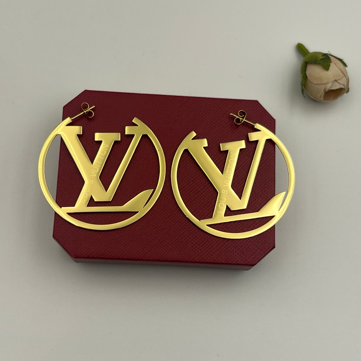 304 Stainless Steel Large Polished Monogram Hoop Earrings