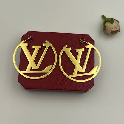 304 Stainless Steel Large Polished Monogram Hoop Earrings