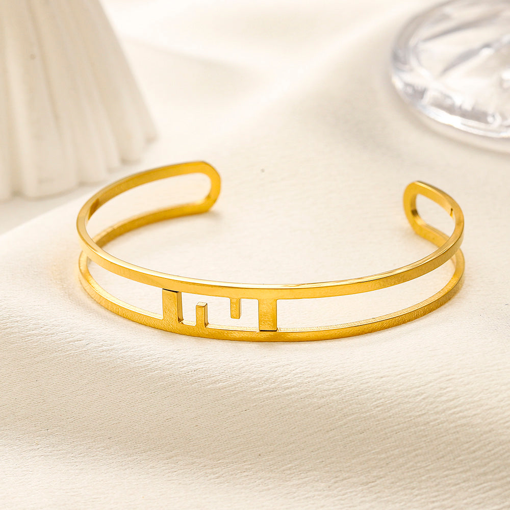 304 Stainless Steel Openwork Letter Bangle Bracelet