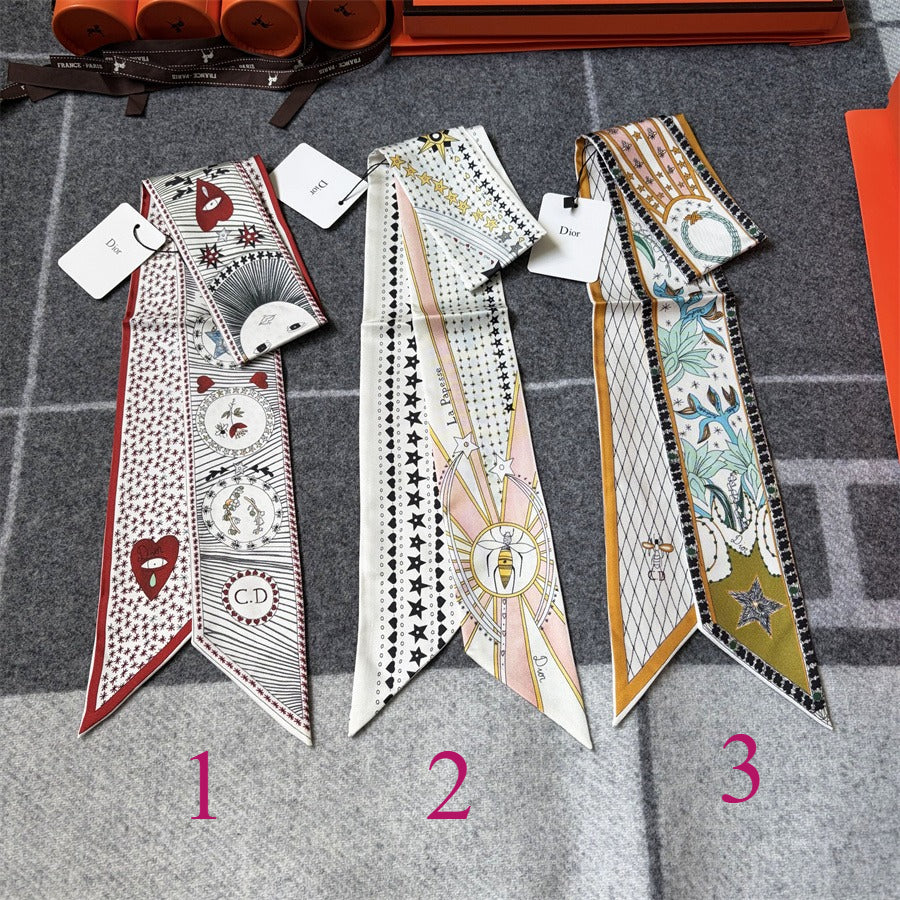 Medallion & Ornamental Print Ribbon Scarf - 5 x 120 cm