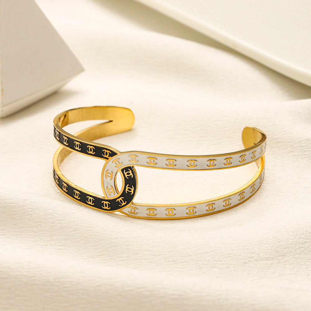 304 Stainless Steel Double-Band Color-Inlay Cuff Bracelet
