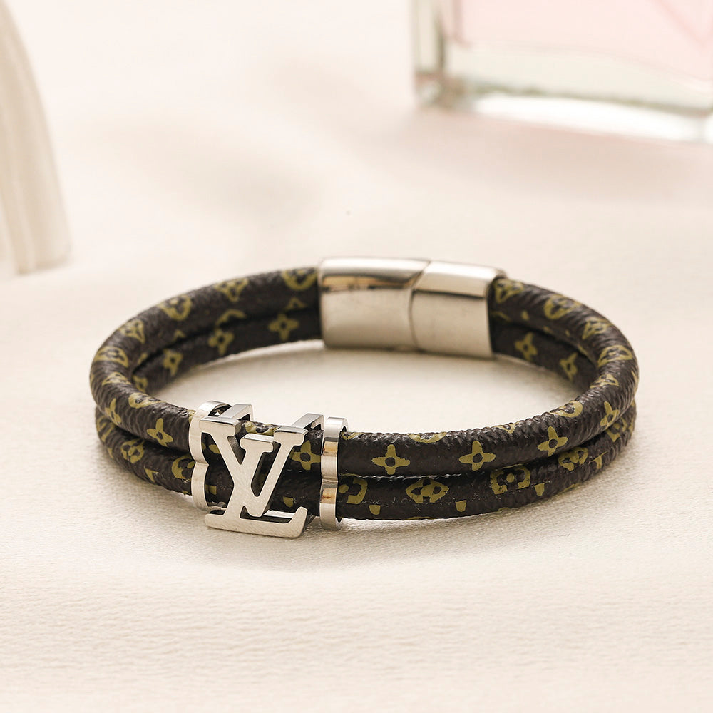 304 Stainless Steel Double-Wrap Monogram Cord Bracelet