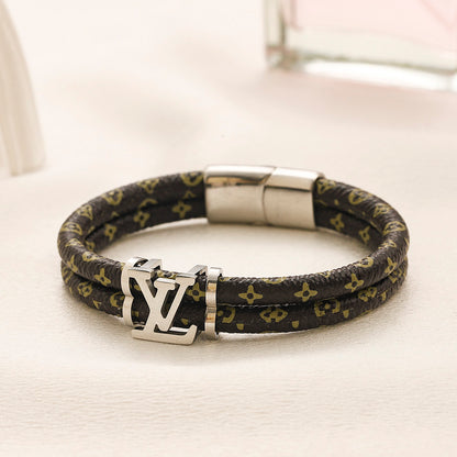 304 Stainless Steel Double-Wrap Monogram Cord Bracelet