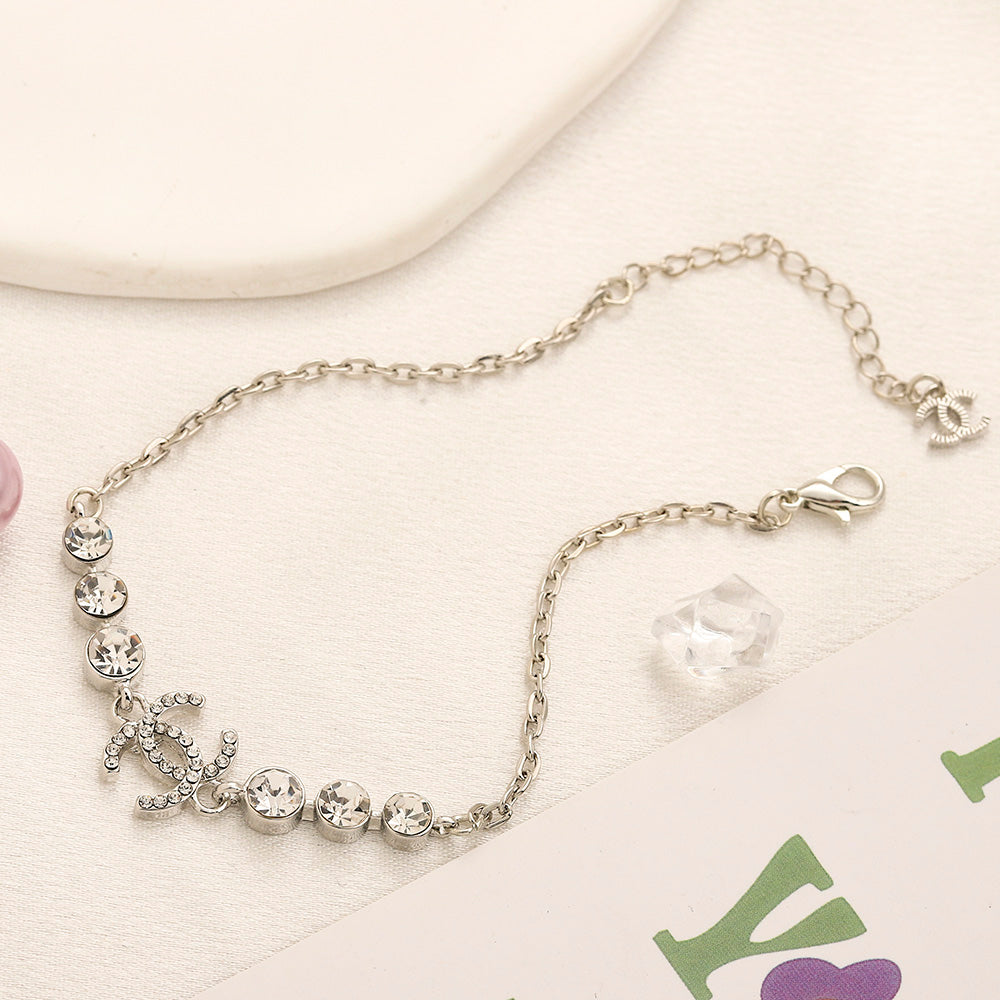 304 Stainless Steel Pave Interlocking-C Bracelet & Necklace - Individual or Set