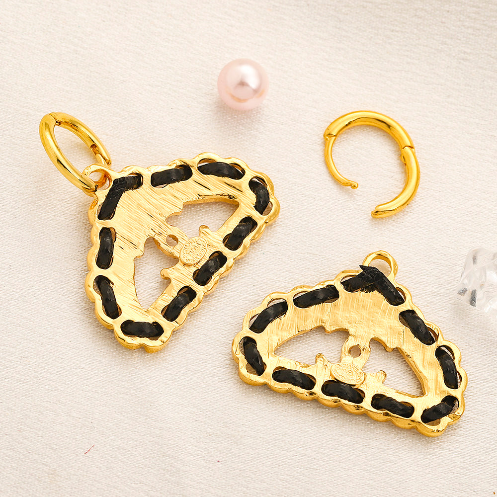 304 Stainless Steel Black Woven Triangle Drop Earrings