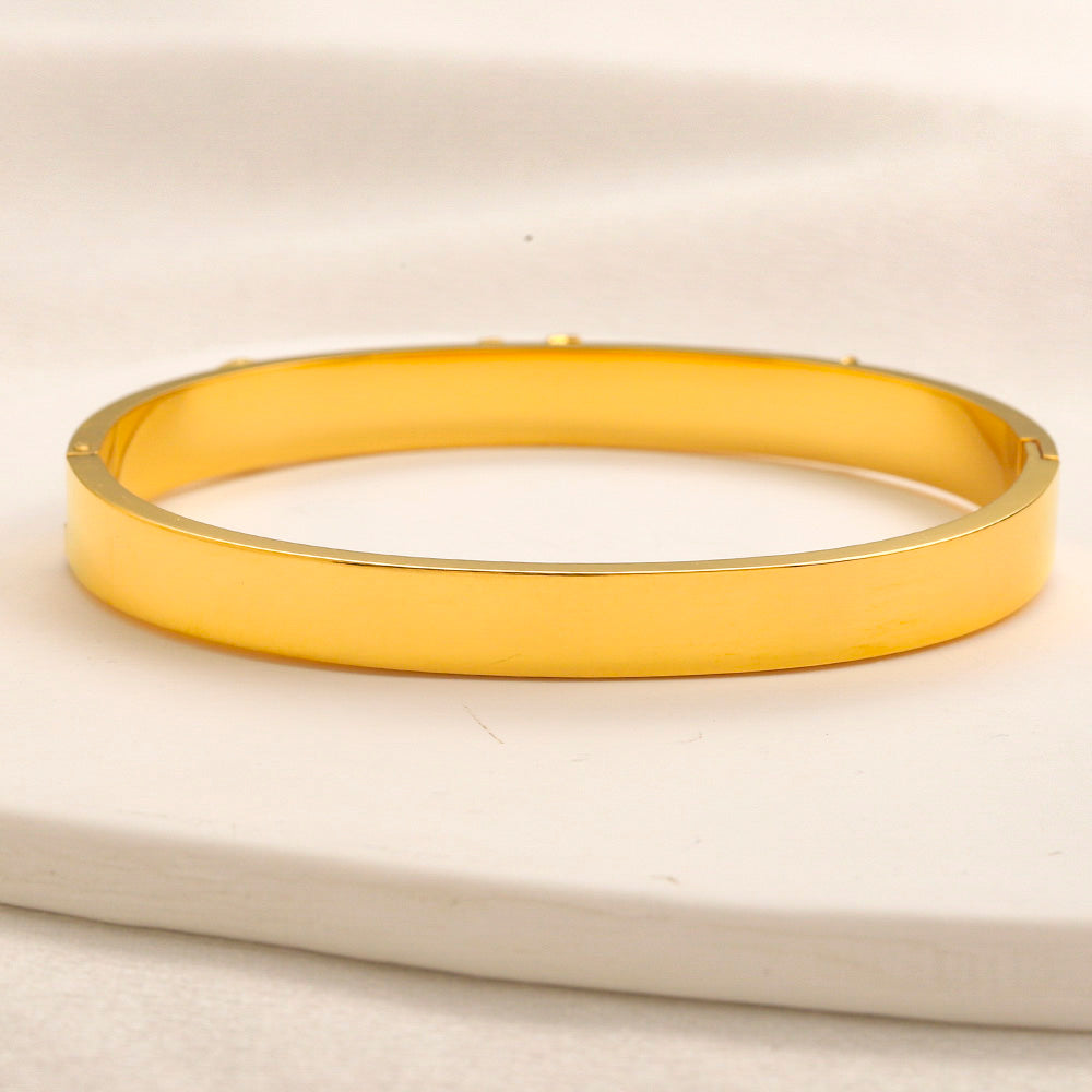 304 Stainless Steel Dark Monogram-Inlay Slim Bangle Bracelet