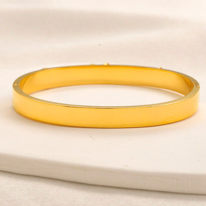 304 Stainless Steel Dark Monogram-Inlay Slim Bangle Bracelet