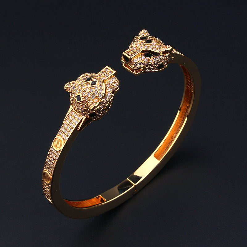 Pave Double Panther Cuff Bracelet