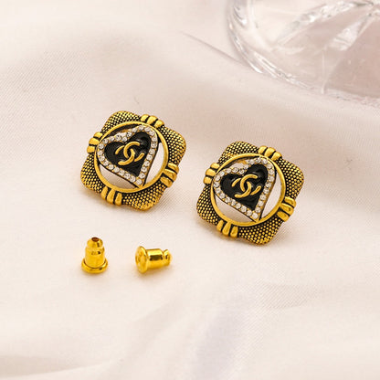 Alloy Textured Square Medallion Stud Earrings