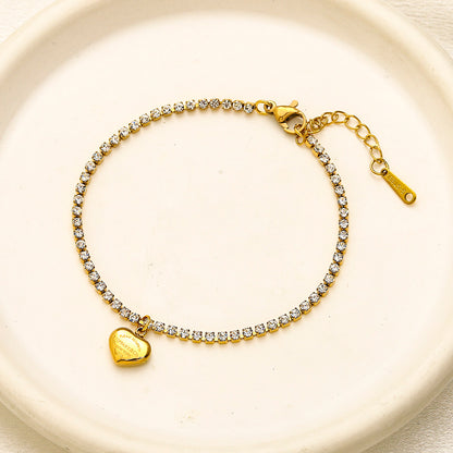 304 Stainless Steel Heart Pendant Stone-Link Bracelet