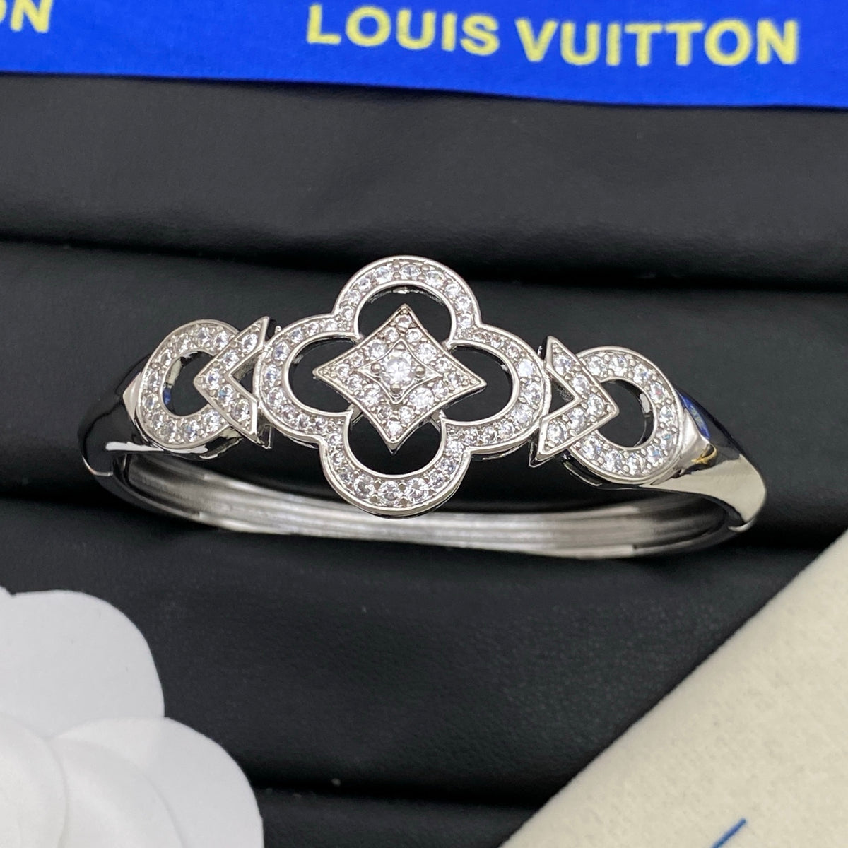 Pave Quatrefoil Open Cuff Bracelet