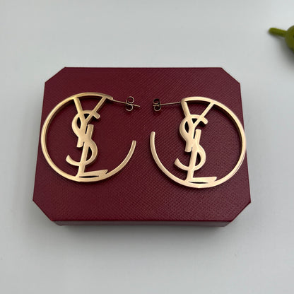 304 Stainless Steel Large Open Monogram Hoop Earrings
