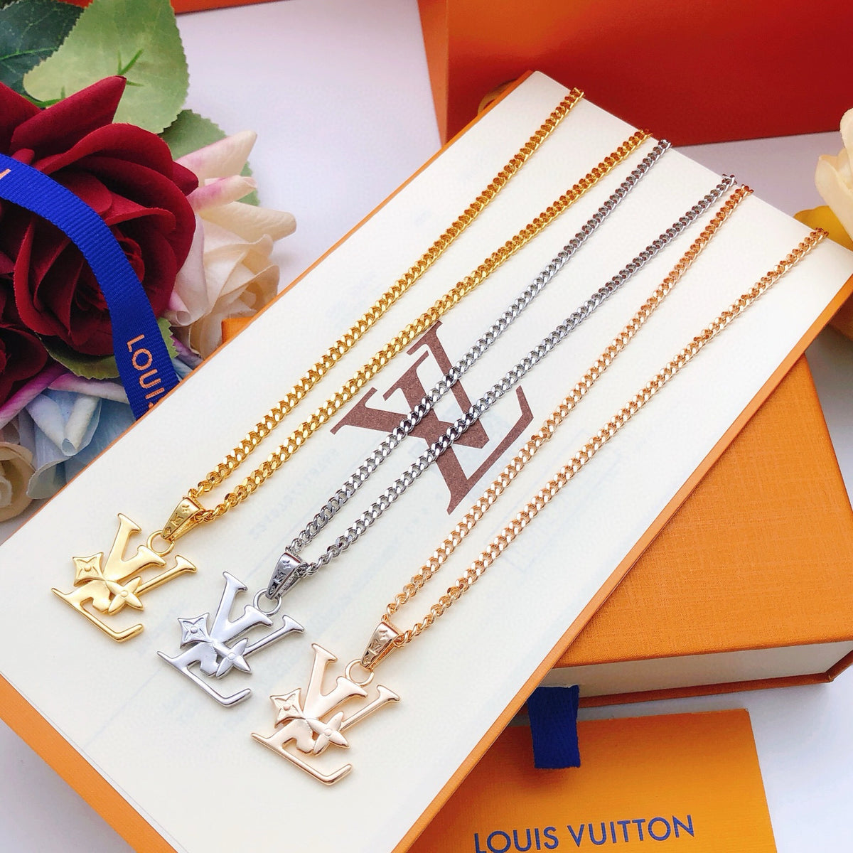 Large Monogram Pendant Chain Necklace