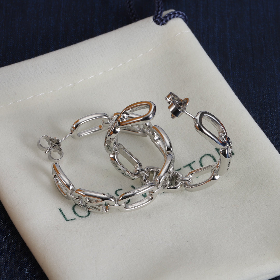 Oval Chain-Link Hoop Earrings