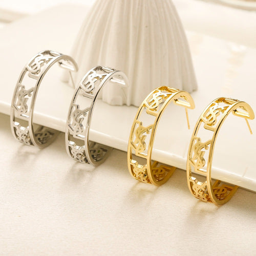 304 Stainless Steel Openwork Monogram Hoop Earrings