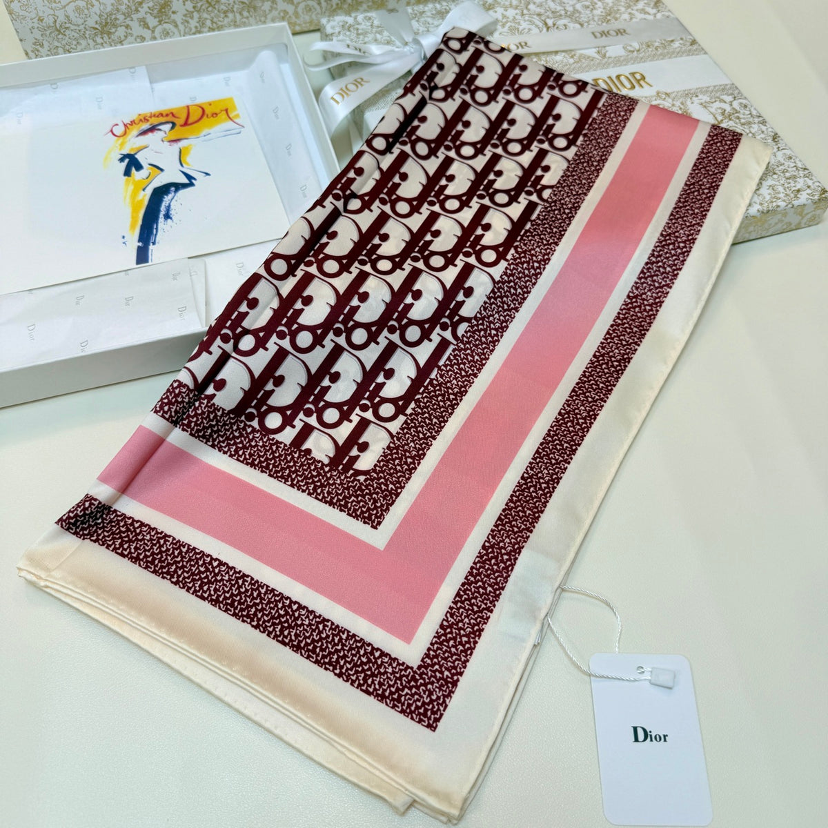 Repeating Monogram Stripe-Edge Square Scarf - 90 x 90 cm