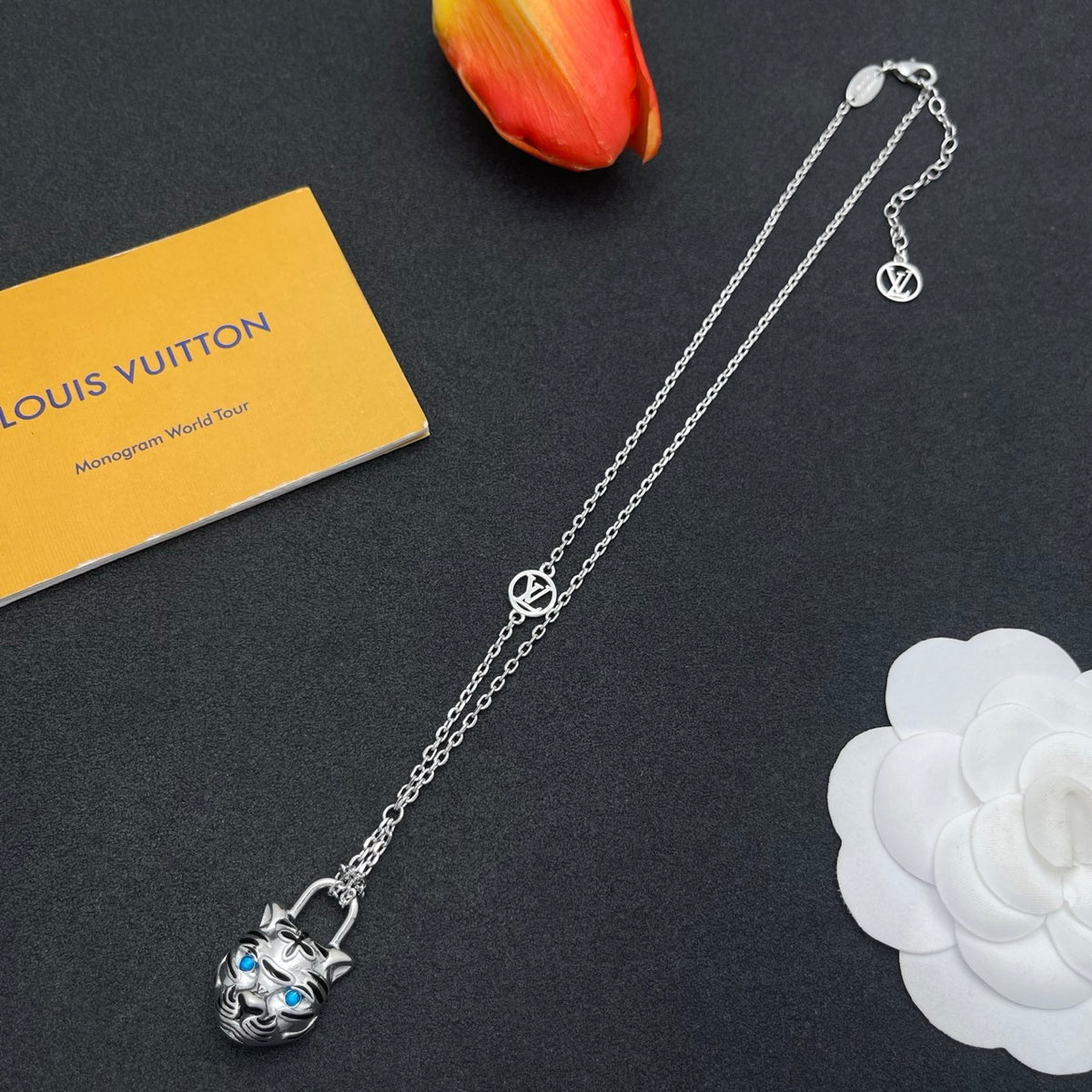 Pave Floral Pendant Station Necklace