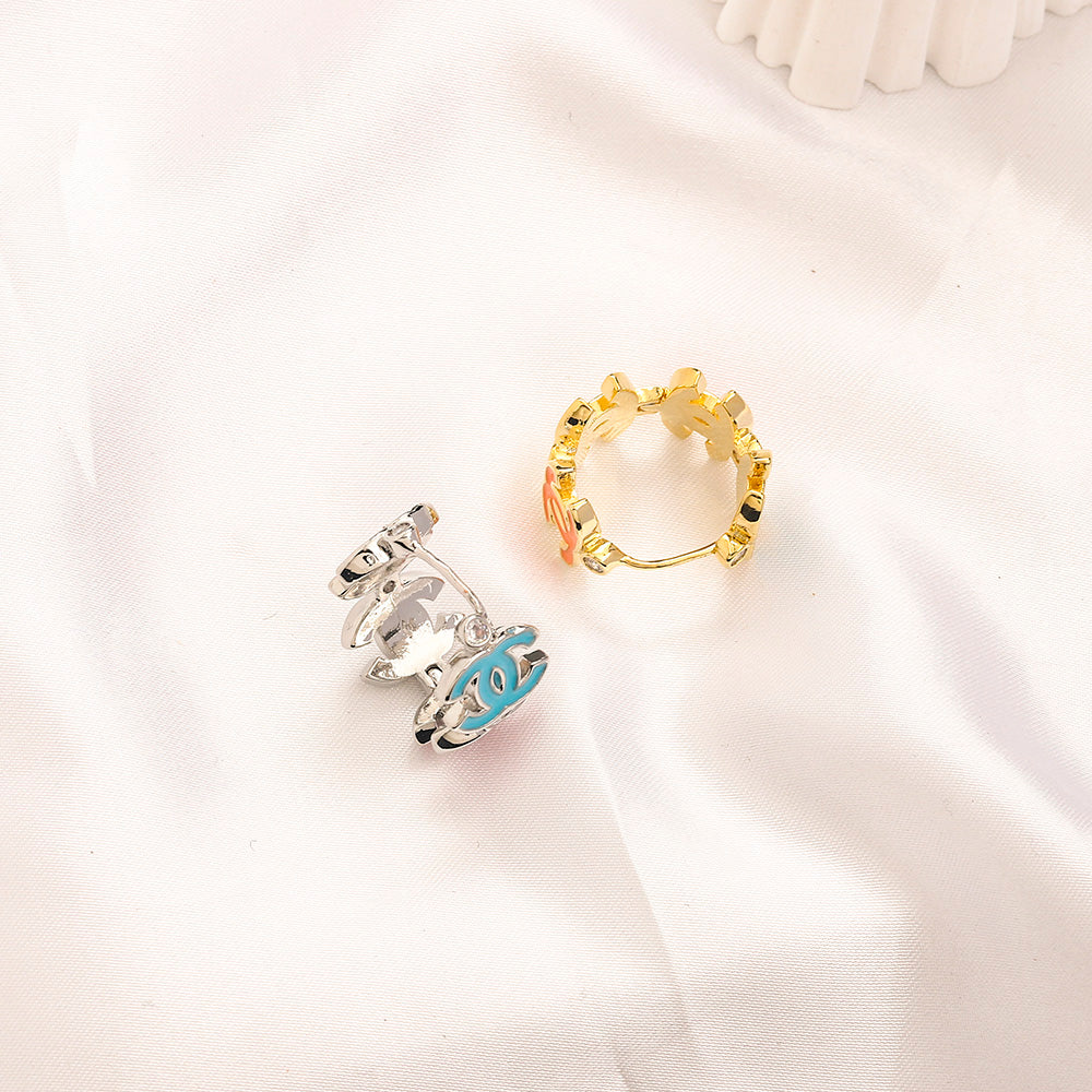 304 Stainless Steel Colorful Interlocking-C Stud Earrings