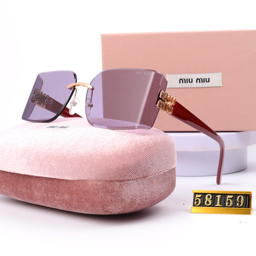 Oversized Rimless Square Sunglasses with Logo Temple Detail