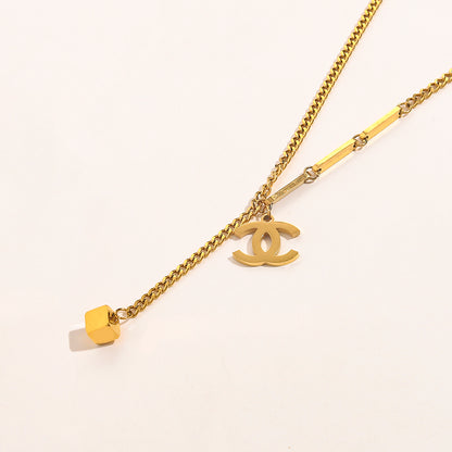 304 Stainless Steel Interlocking-C Y-Necklace with Heart Drop