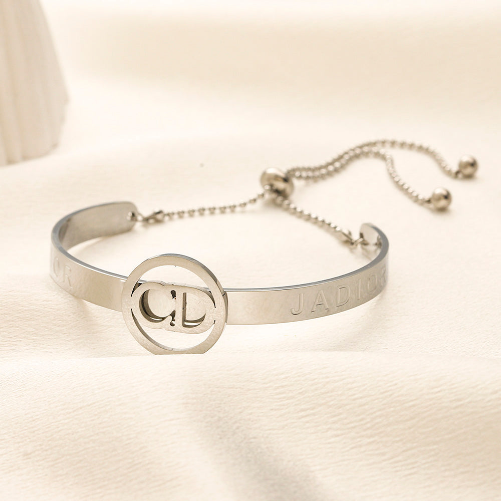 304 Stainless Steel Round Monogram Half-Chain Bracelet
