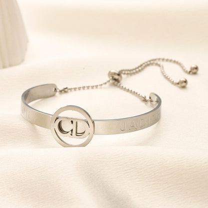 304 Stainless Steel Round Monogram Half-Chain Bracelet