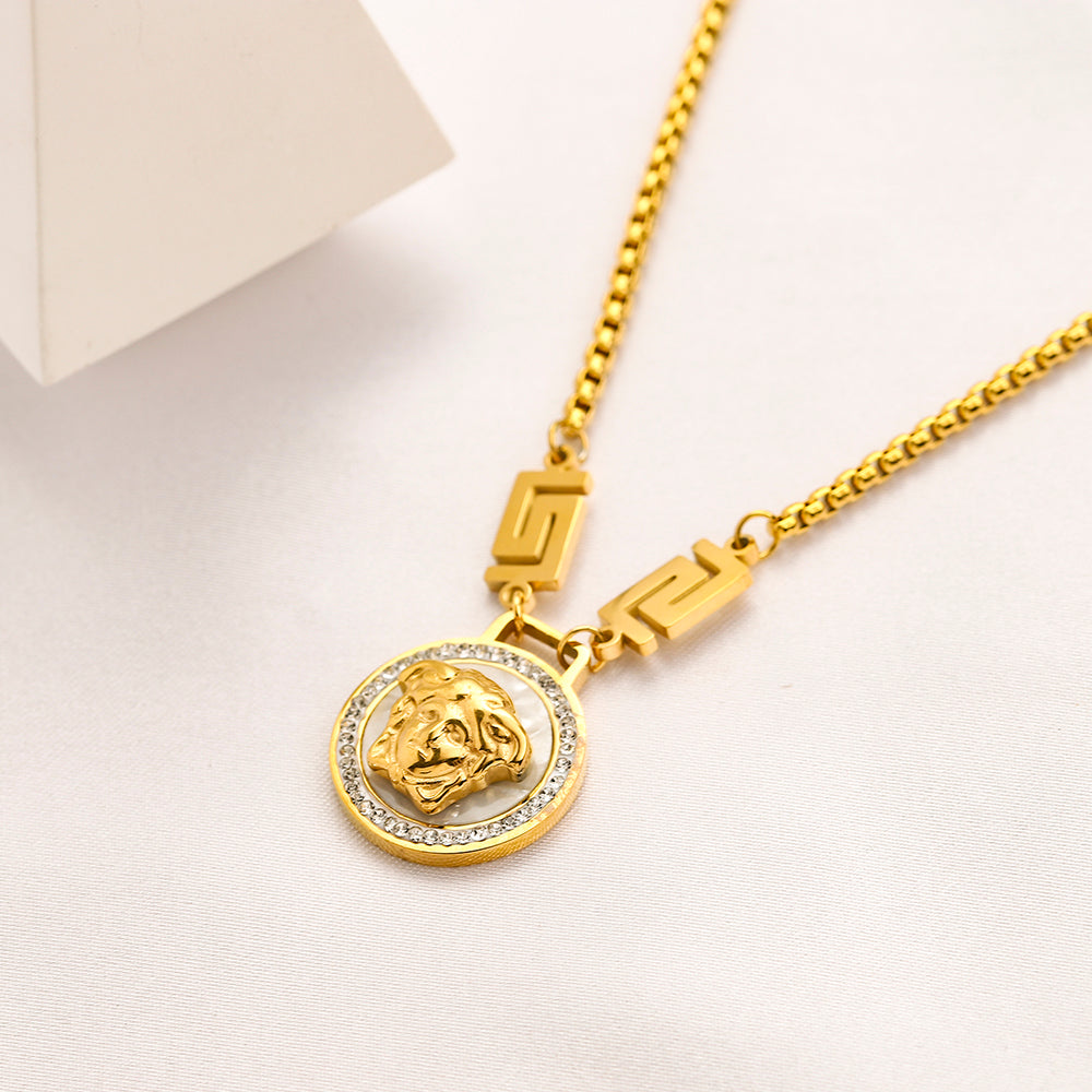 304 Stainless Steel Color-Inlay Medallion Pendant Necklace