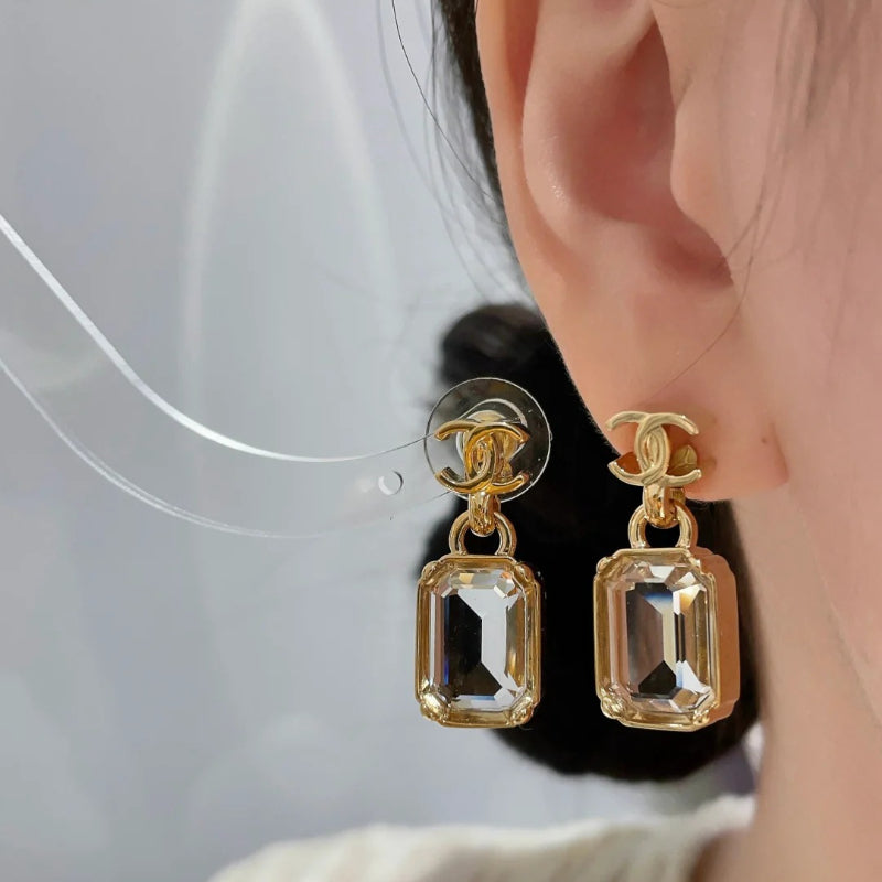 Rectangular Stone Interlocking-C Drop Earrings