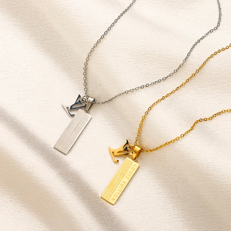 304 Stainless Steel Long Rectangular Tag Monogram Necklace