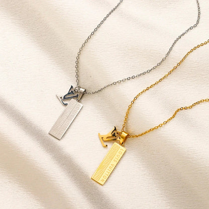 304 Stainless Steel Long Rectangular Tag Monogram Necklace