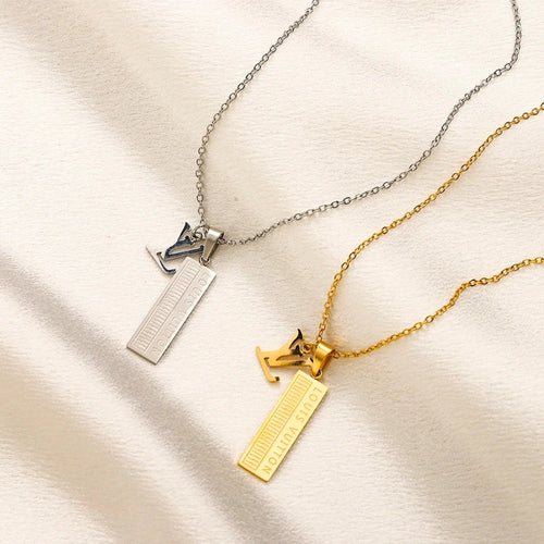 304 Stainless Steel Long Rectangular Tag Monogram Necklace