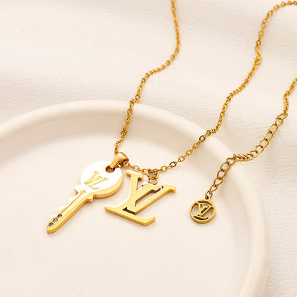 304 Stainless Steel Monogram Pendant Necklace with Floral Drop