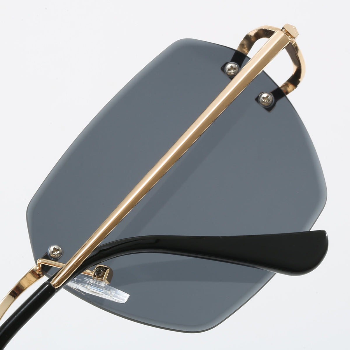 Rimless Square Sunglasses with Broad Sculpted Temples