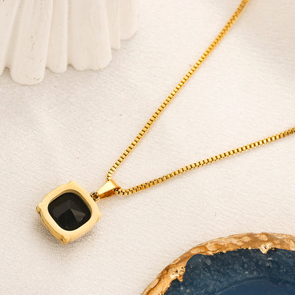 304 Stainless Steel Color-Inlay V-Motif Pendant Necklace